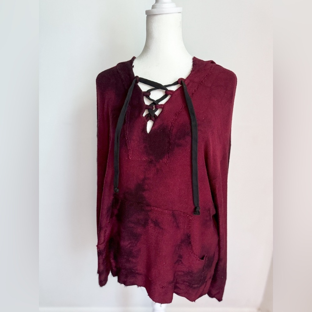 Burgundy Tie Dye Knit Hoodie